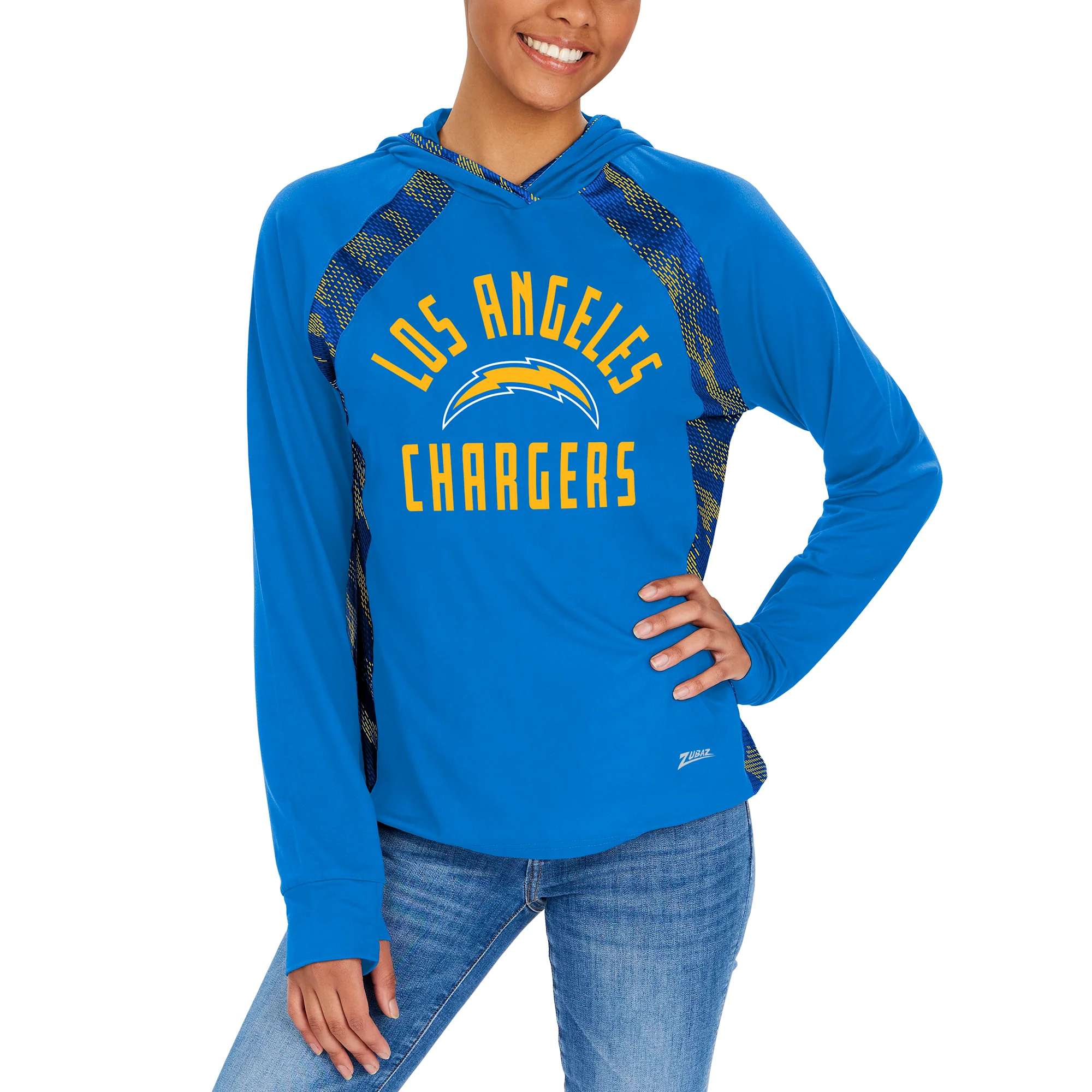 Zubaz NFL Women's Viper Accent Elevated Lightweight Hoodie, LOS ANGELES CHARGERS - Image 2