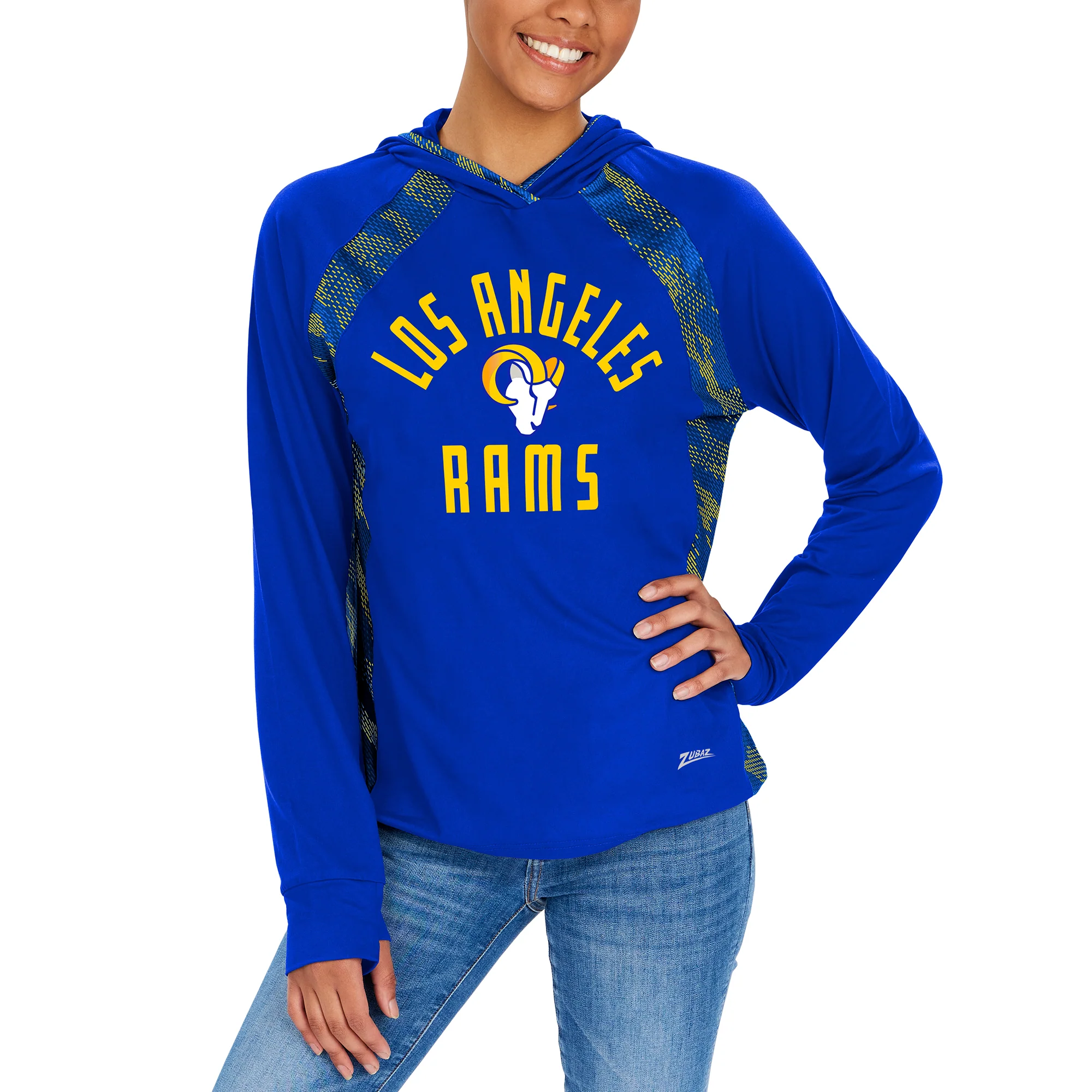Zubaz NFL Women's Viper Accent Elevated Lightweight Hoodie, LOS ANGELES RAMS