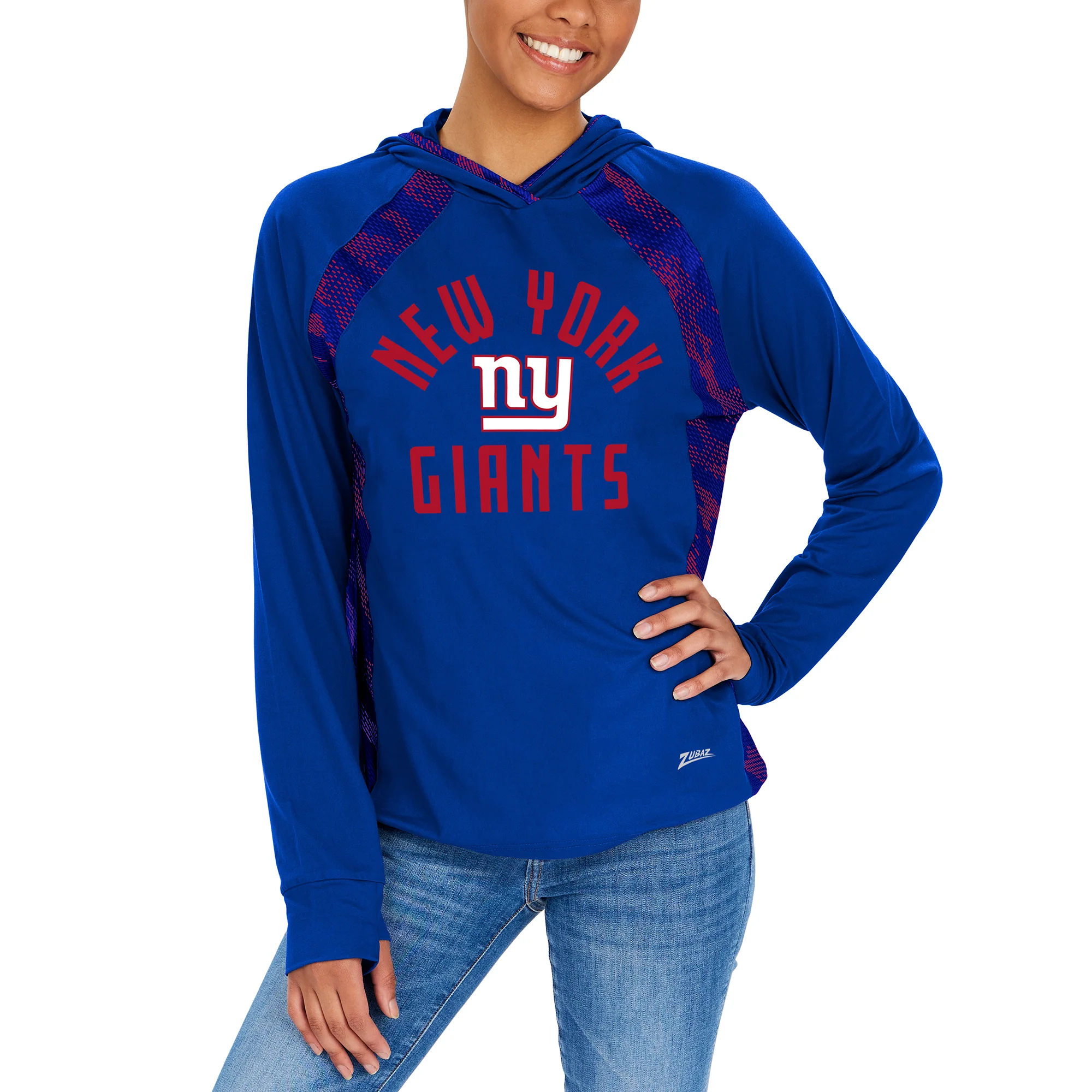 Zubaz NFL Women's Viper Accent Elevated Lightweight Hoodie, NEW YORK GIANTS