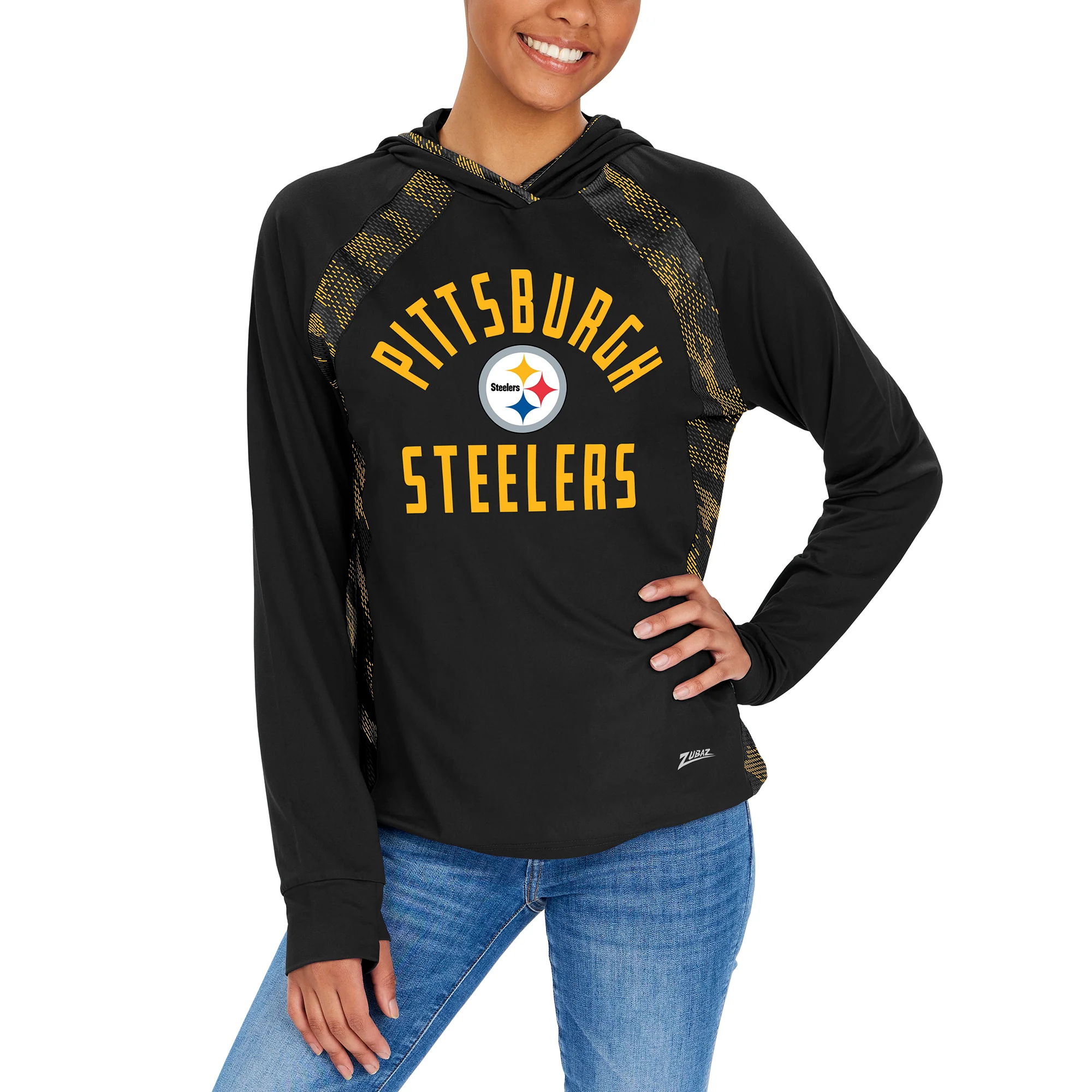 Zubaz NFL Women's Viper Accent Elevated Lightweight Hoodie, PITTSBURGH STEELERS - Image 2