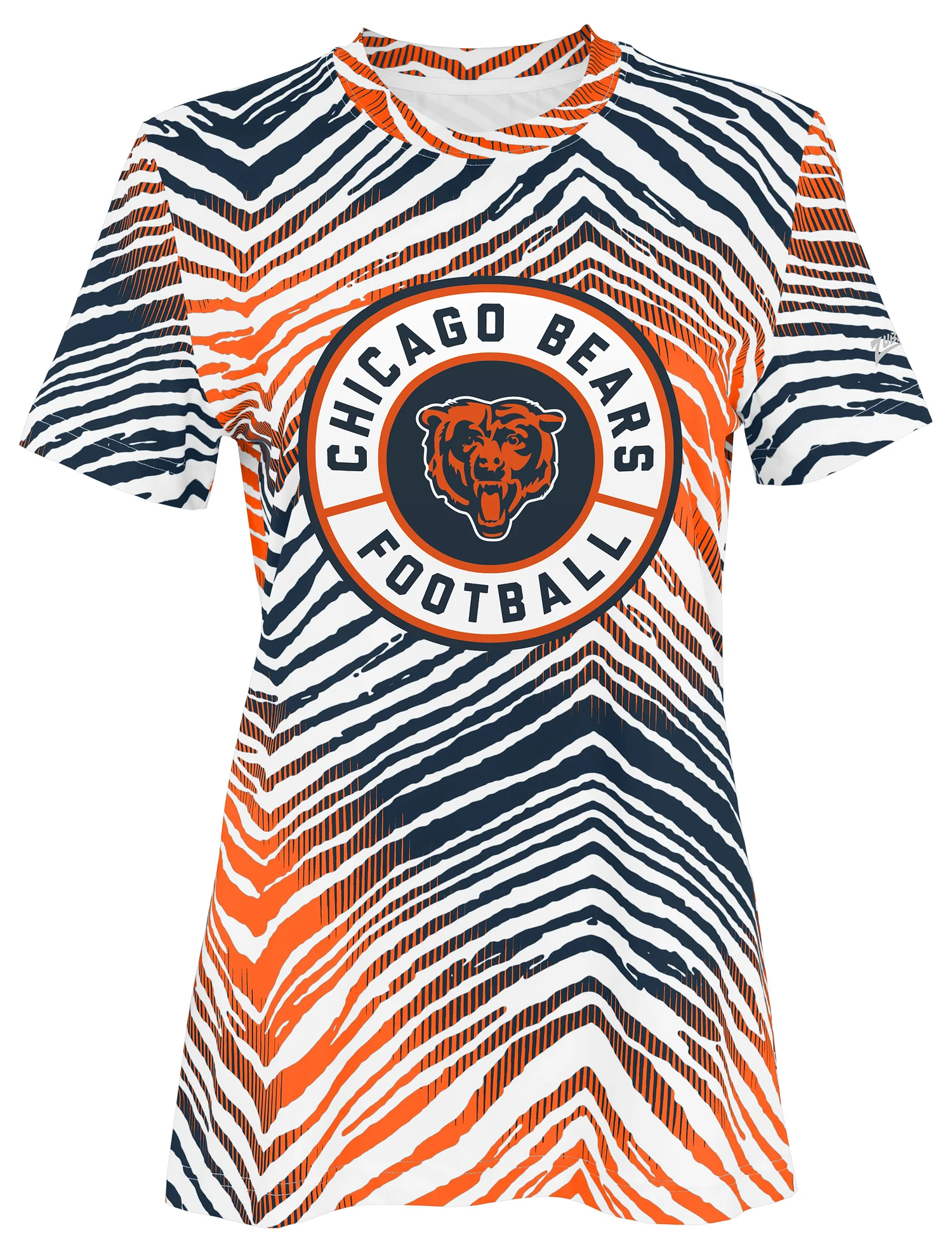 Zubaz NFL Women's Zebra 2 Team Color Circle Logo Short Sleeve T-Shirt, Chicago Bears