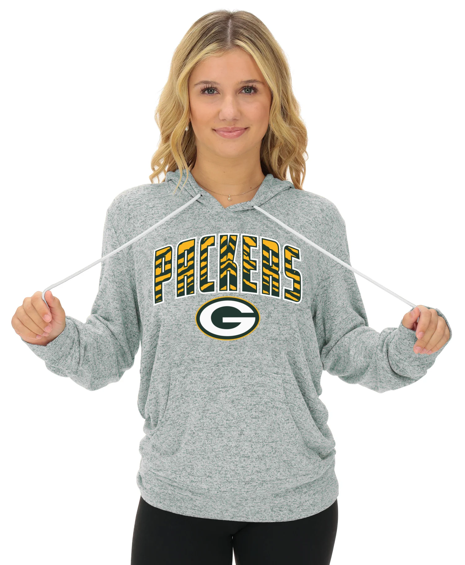 Zubaz NFL Women's Zebra Arch Soft Marled Team Color Hoodie, Green Bay Packers - Image 20