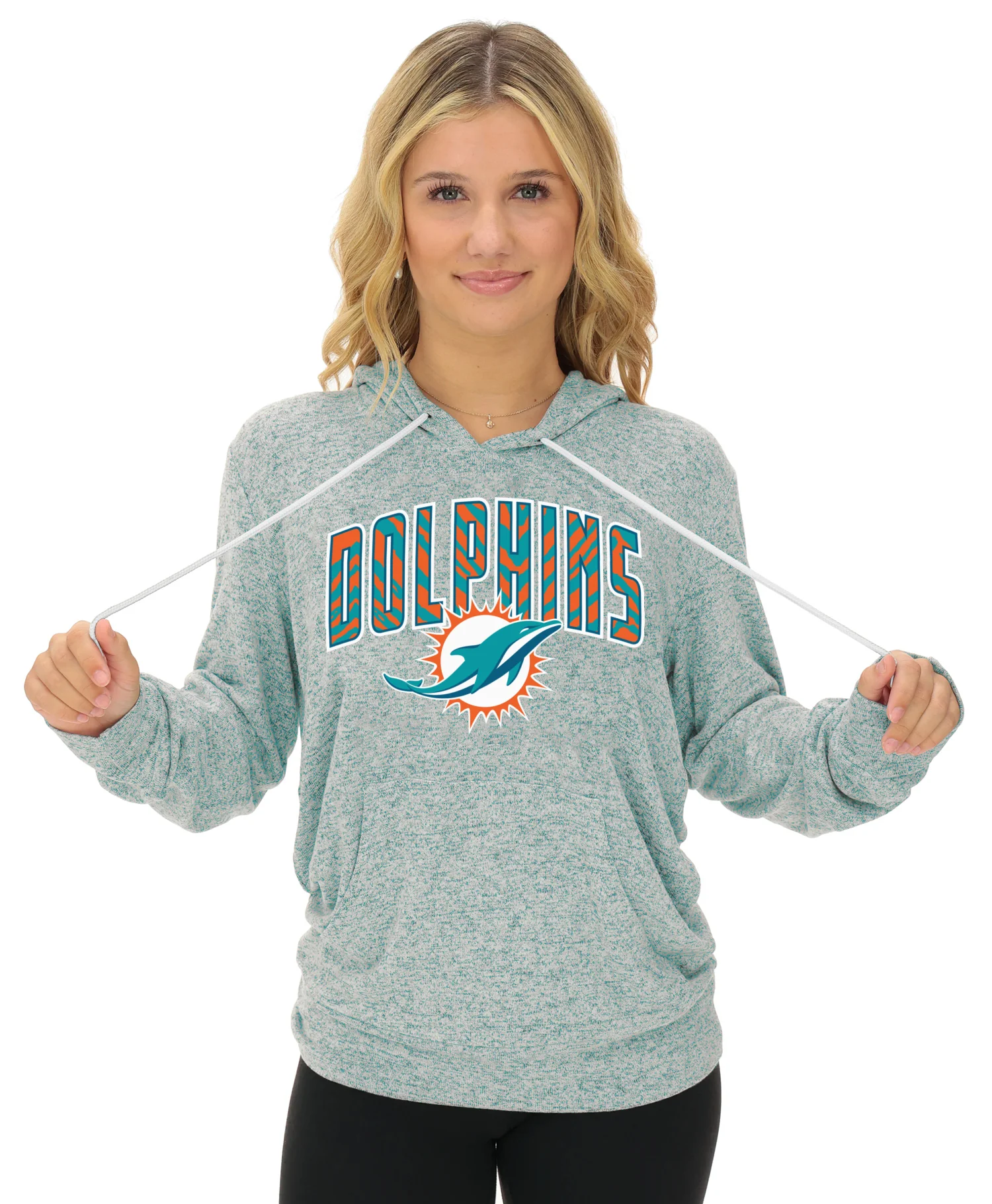 Zubaz NFL Women's Zebra Arch Soft Marled Team Color Hoodie, Miami Dolphins - Image 8