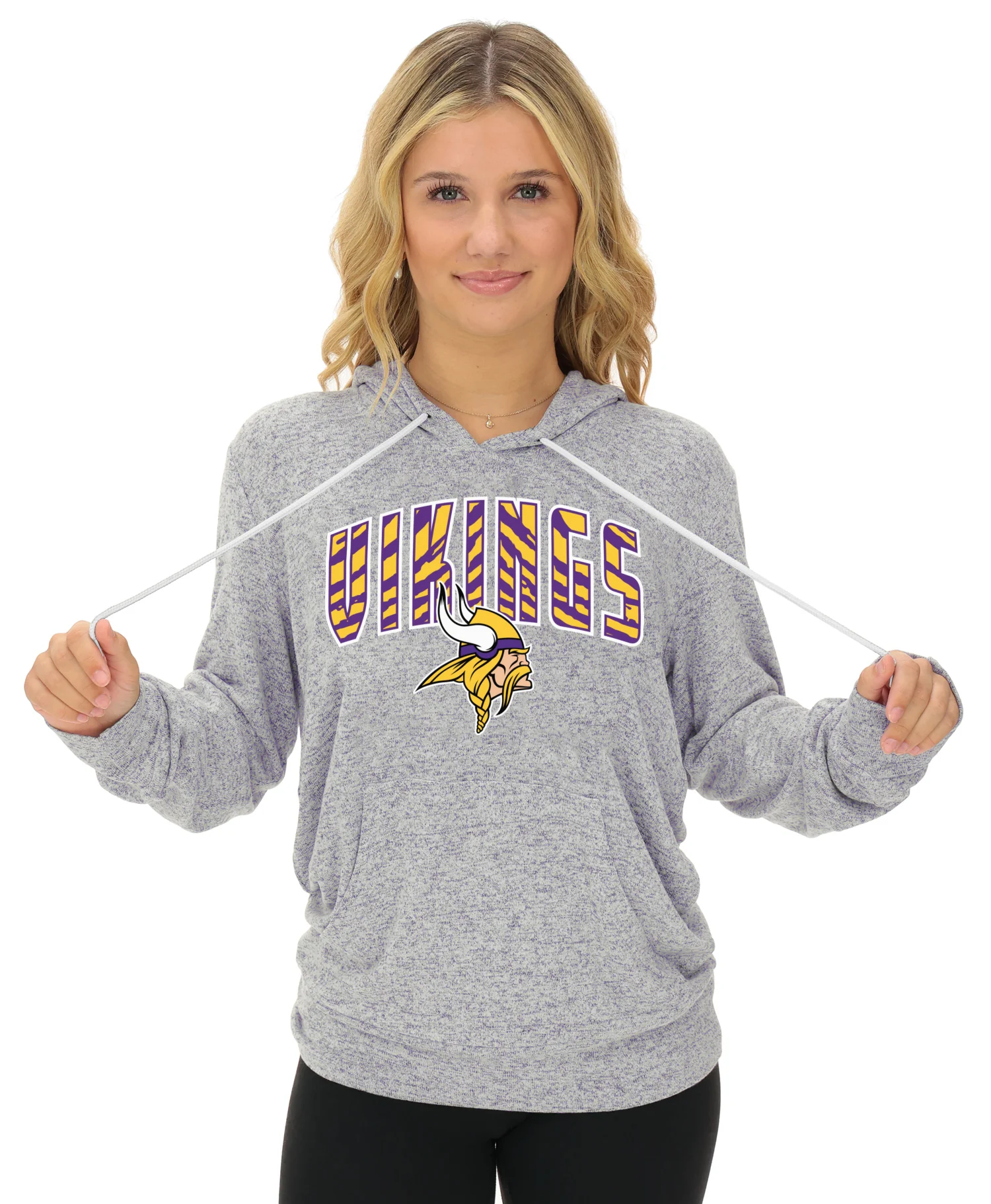 Zubaz NFL Women's Zebra Arch Soft Marled Team Color Hoodie, Minnesota Vikings - Image 12