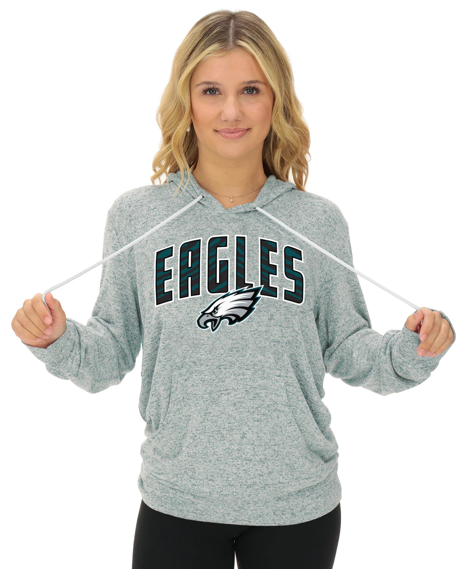 Zubaz NFL Women's Zebra Arch Soft Marled Team Color Hoodie, Philadelphia Eagles - Image 8
