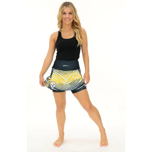 Zubaz NFL Women's Zebra Ombre Skort Team Primary Logo, Pittsburgh Steelers - Image 2