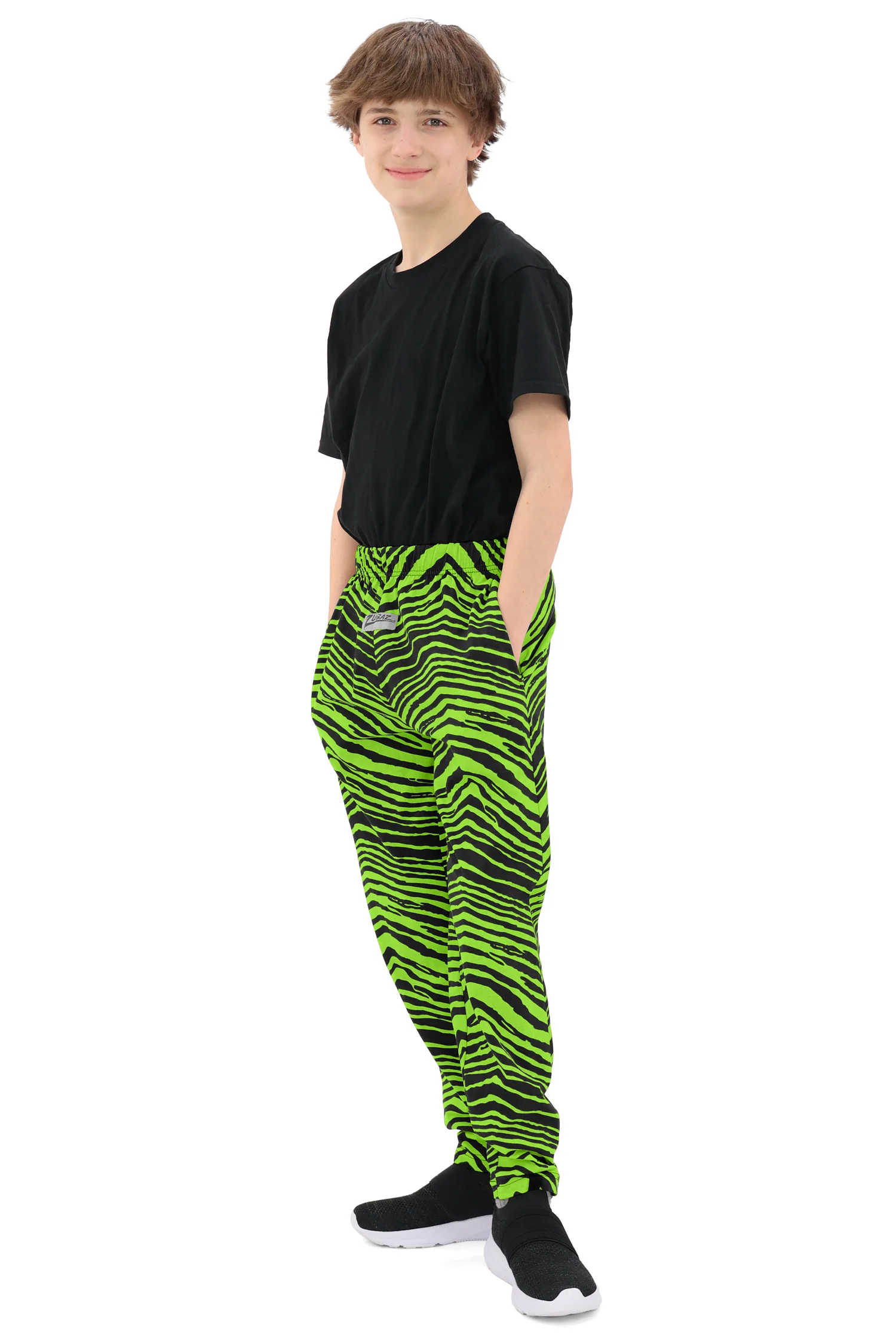 Zubaz Youth Unisex Z88 2 Color Zebra Pant, BLACK/NEON GREEN - Image 8