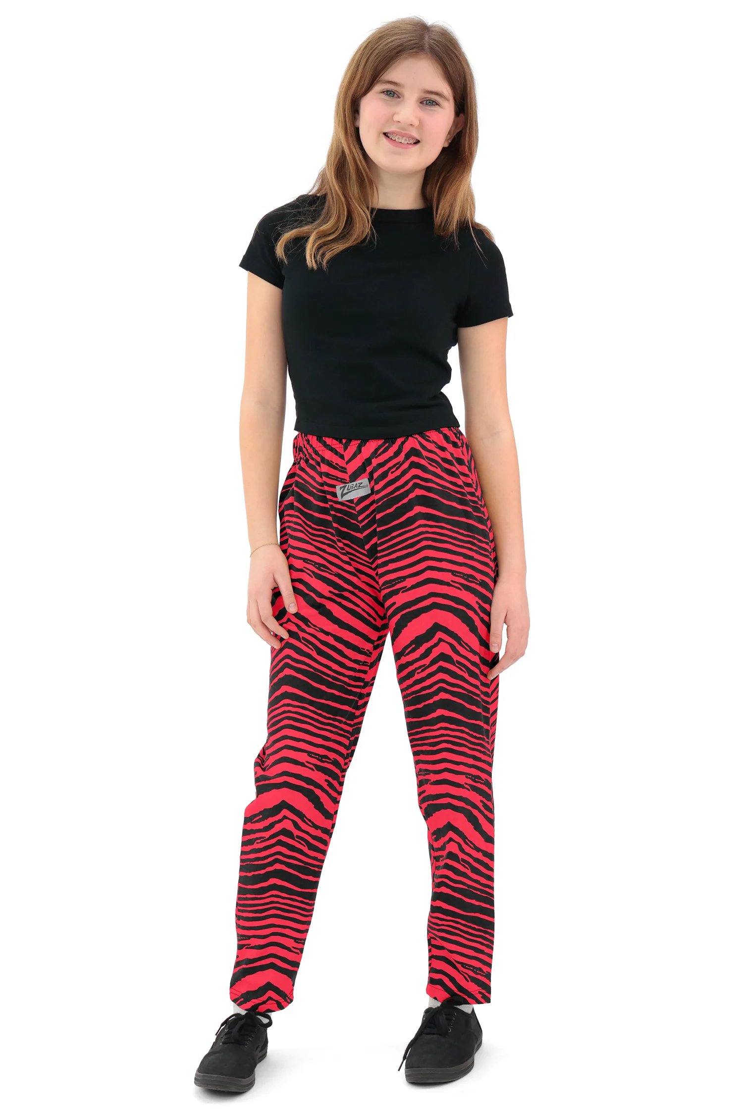Zubaz Youth Unisex Z88 2 Color Zebra Pant, BLACK/RED - Image 2