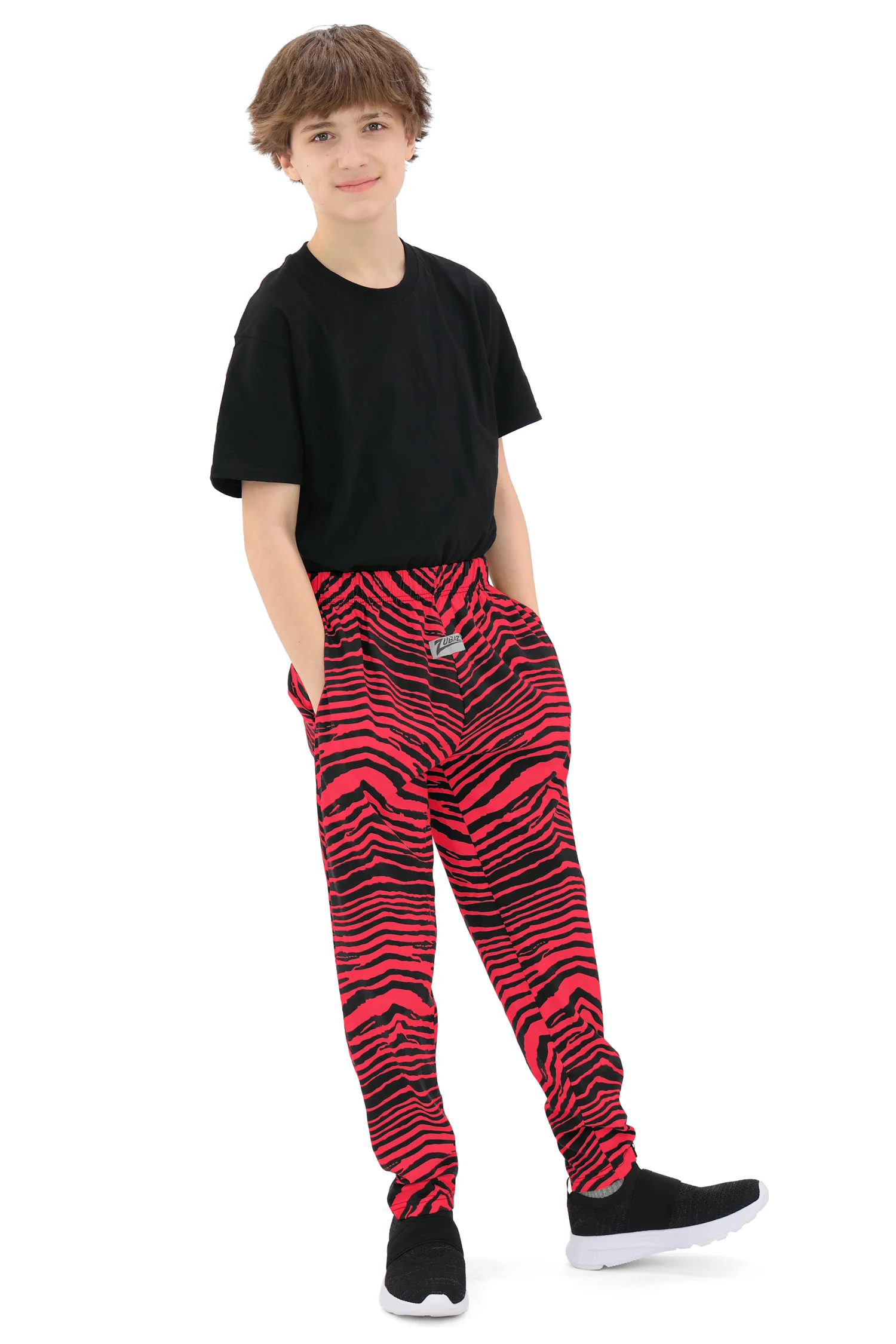Zubaz Youth Unisex Z88 2 Color Zebra Pant, BLACK/RED - Image 8