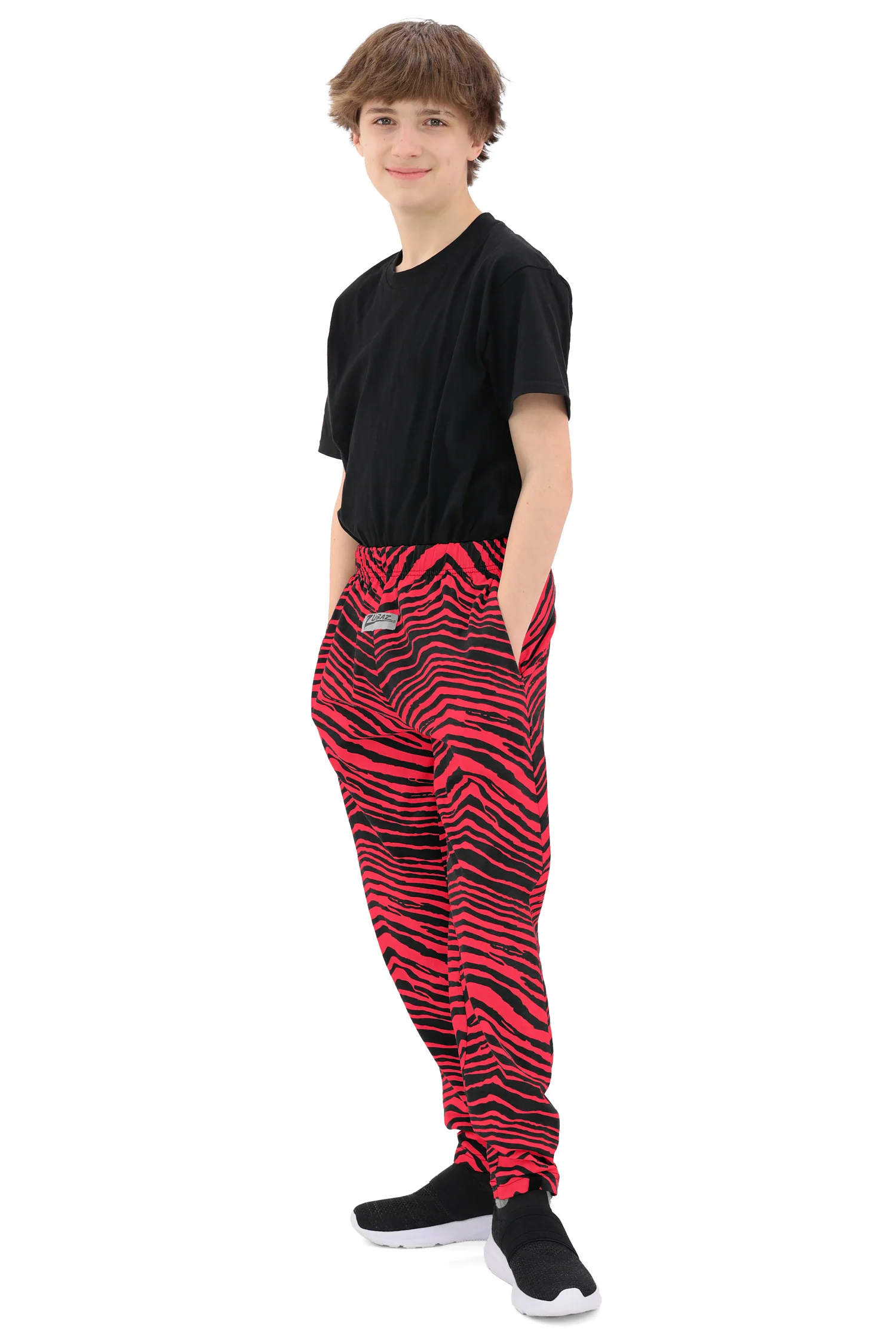 Zubaz Youth Unisex Z88 2 Color Zebra Pant, BLACK/RED - Image 9