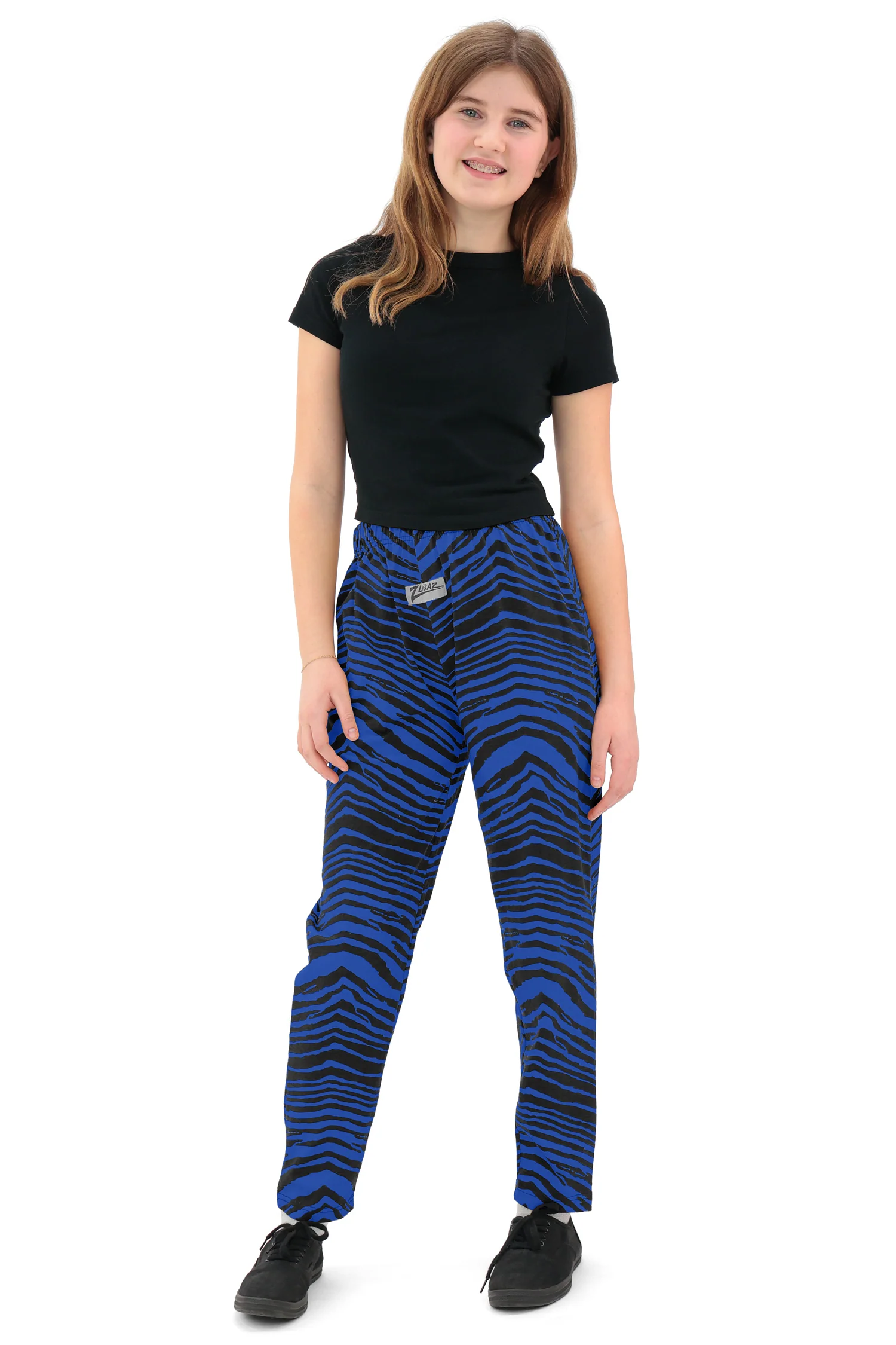 Zubaz Youth Unisex Z88 2 Color Zebra Pant, BLACK/ROYAL - Image 2