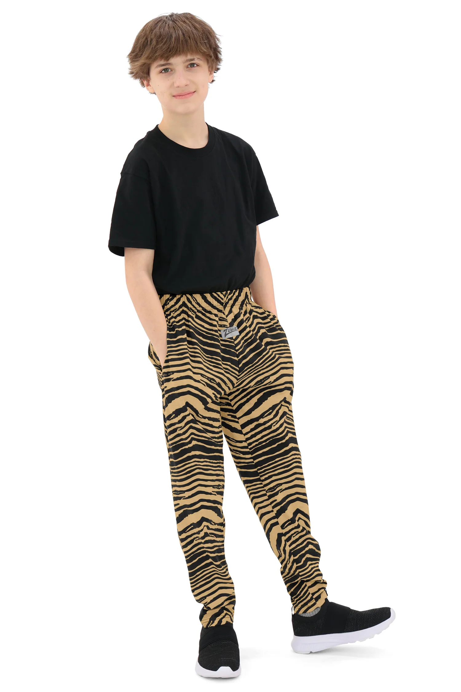 Zubaz Youth Unisex Z88 2 Color Zebra Pant, BLACK/TAN - Image 7