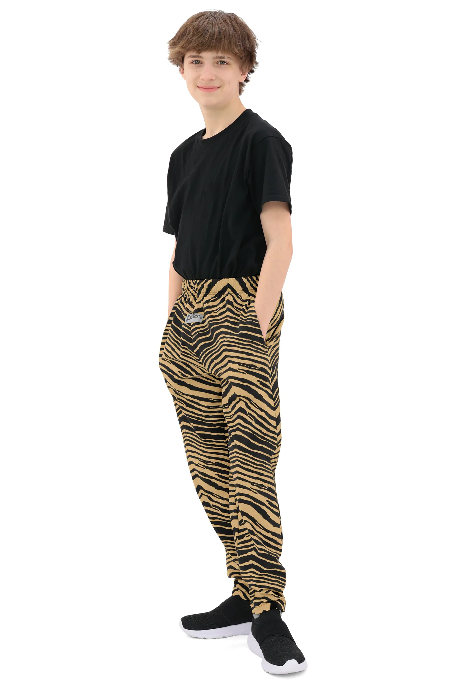 Zubaz Youth Unisex Z88 2 Color Zebra Pant, BLACK/TAN - Image 8