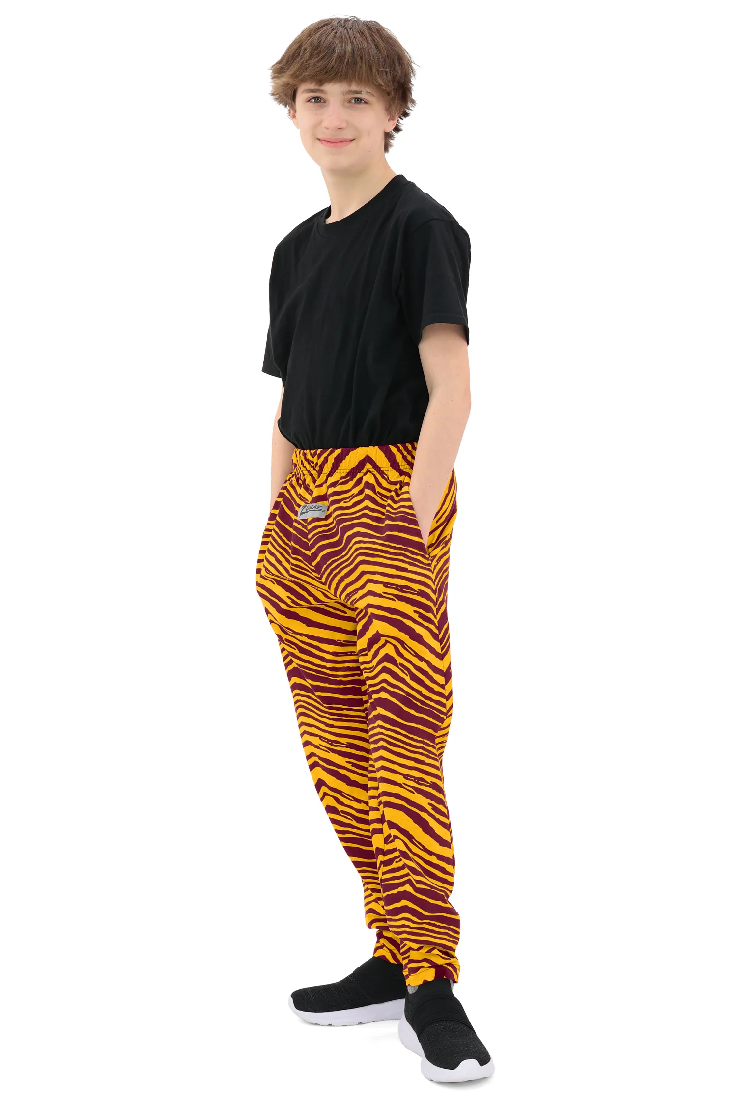 Zubaz Youth Unisex Z88 2 Color Zebra Pant, BURGUNDY/GOLD - Image 8