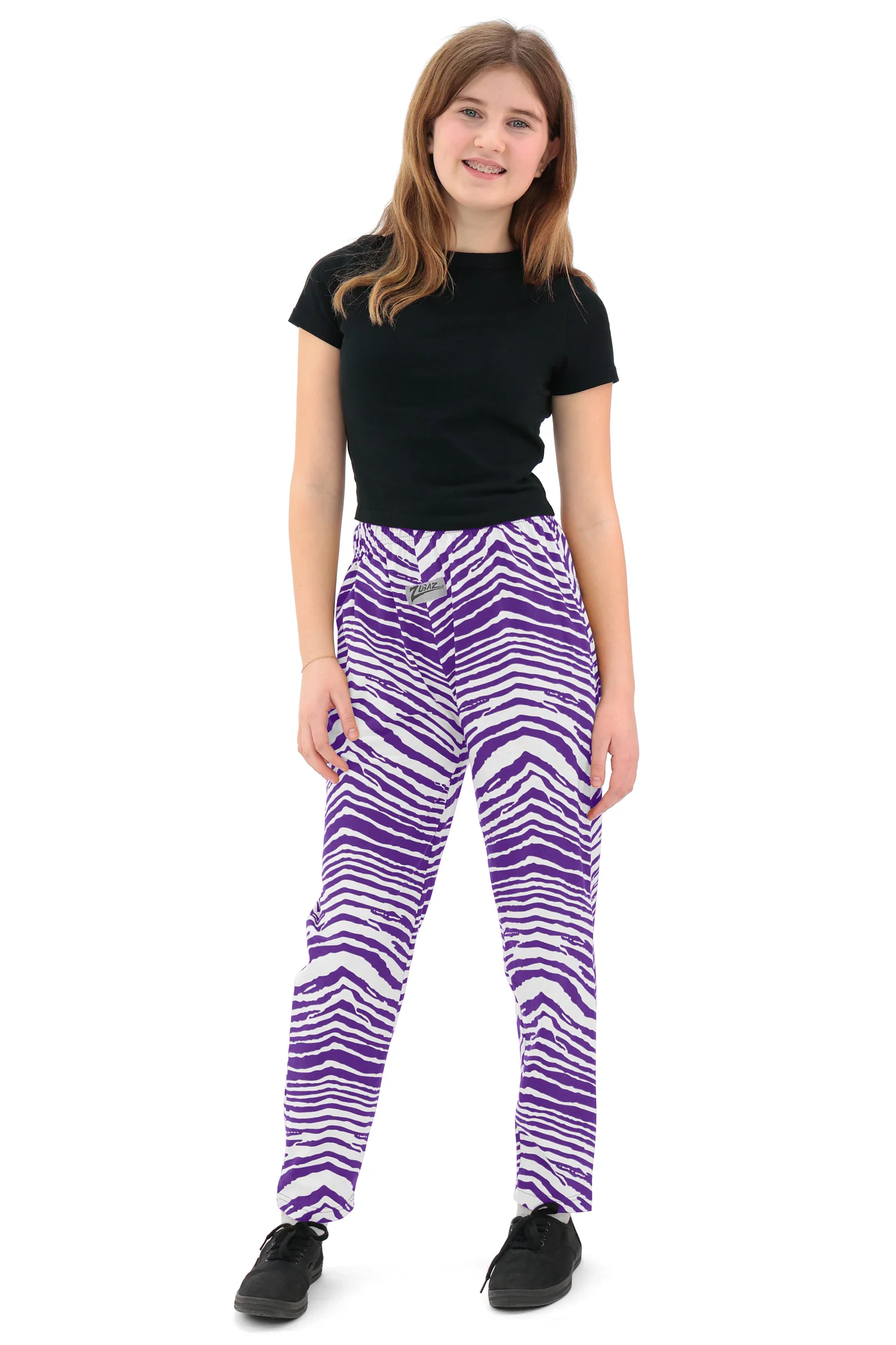 Zubaz Youth Unisex Z88 2 Color Zebra Pant, PURPLE/WHITE - Image 2
