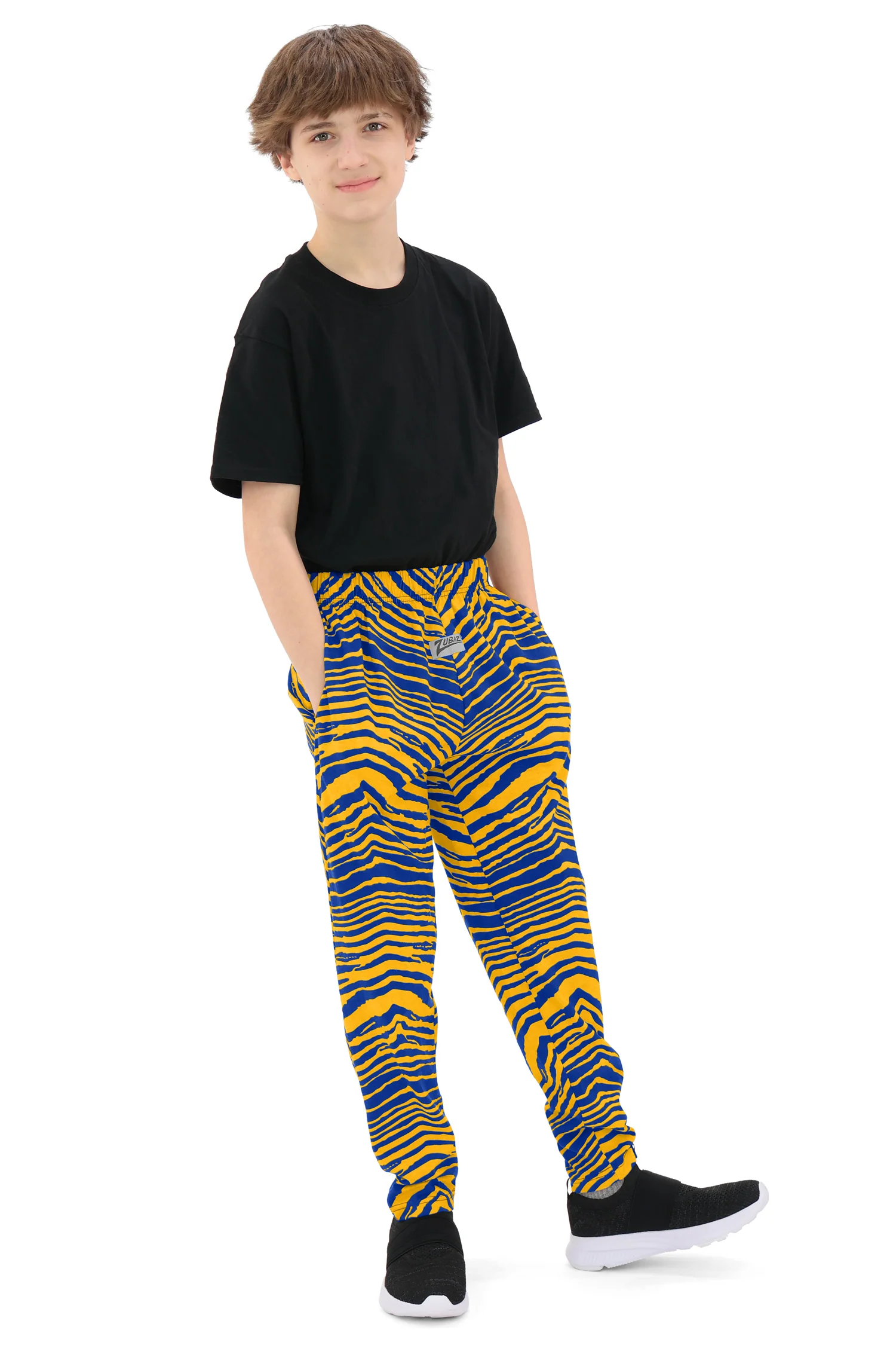 Zubaz Youth Unisex Z88 2 Color Zebra Pant, ROYAL/GOLD - Image 2