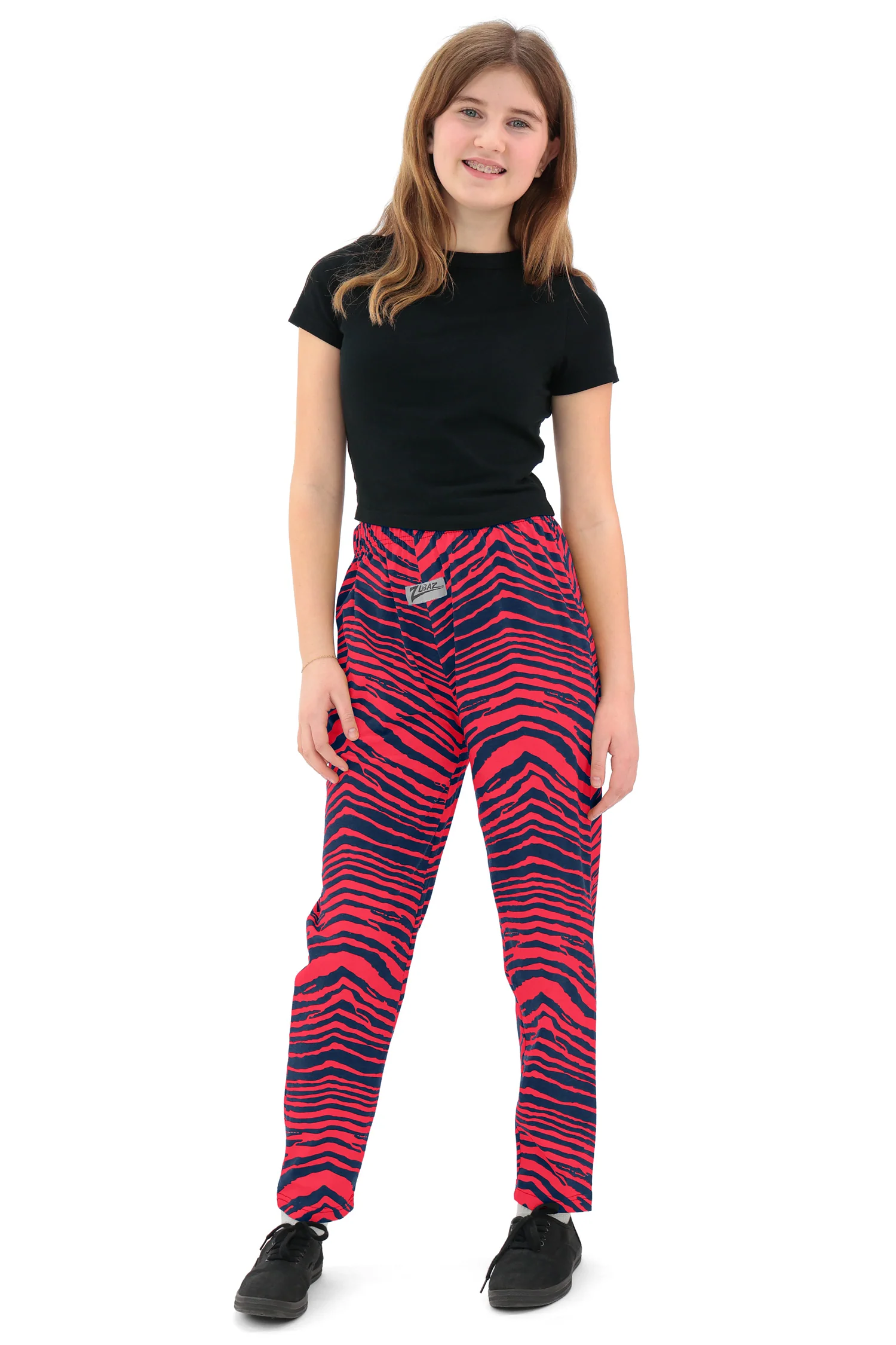 Zubaz Youth Unisex Z88 2 Color Zebra Pant, Navy/RED - Image 2