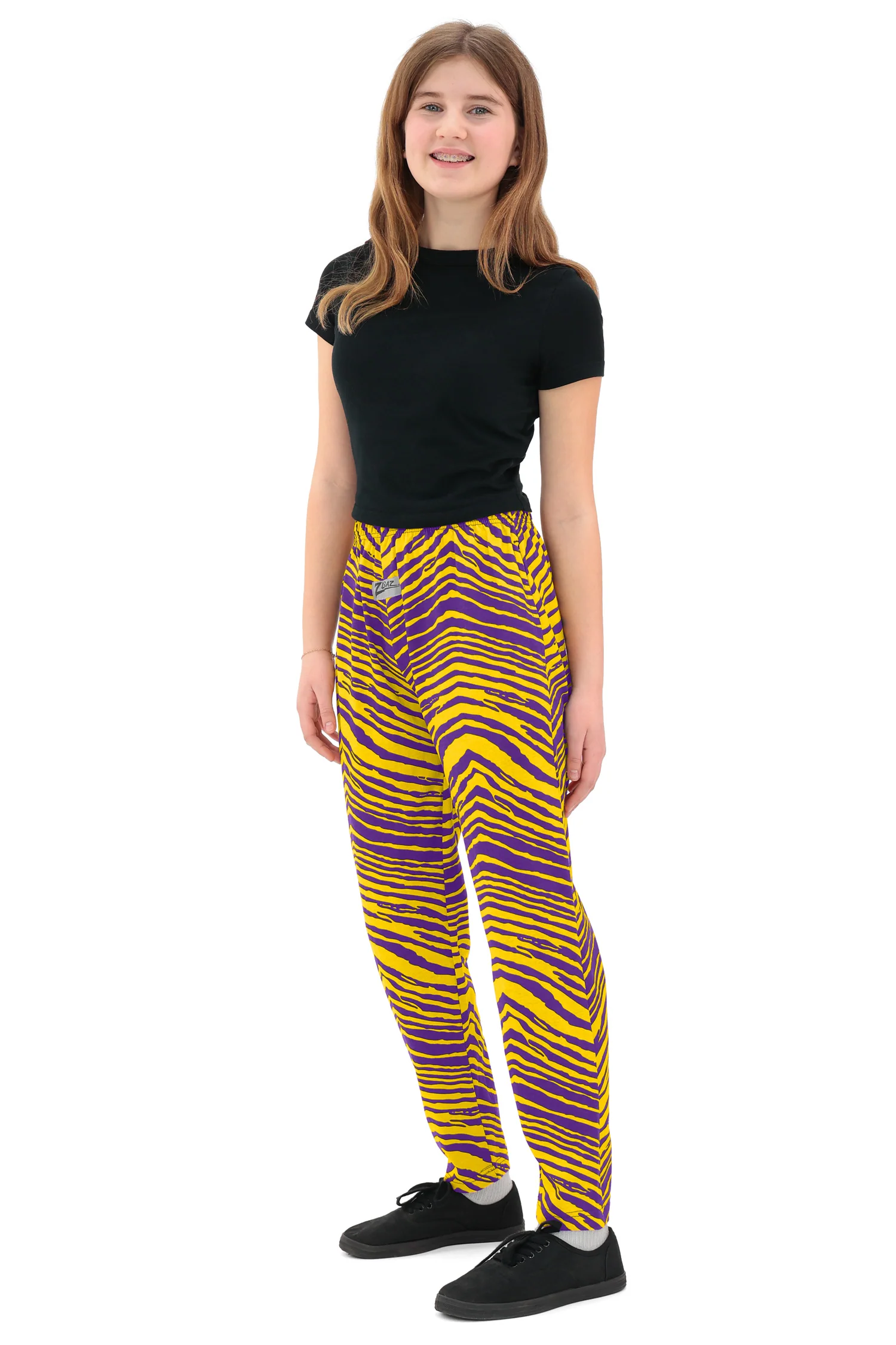 Zubaz Youth Unisex Z88 2 Color Zebra Pants, Purple/Yellow - Image 3