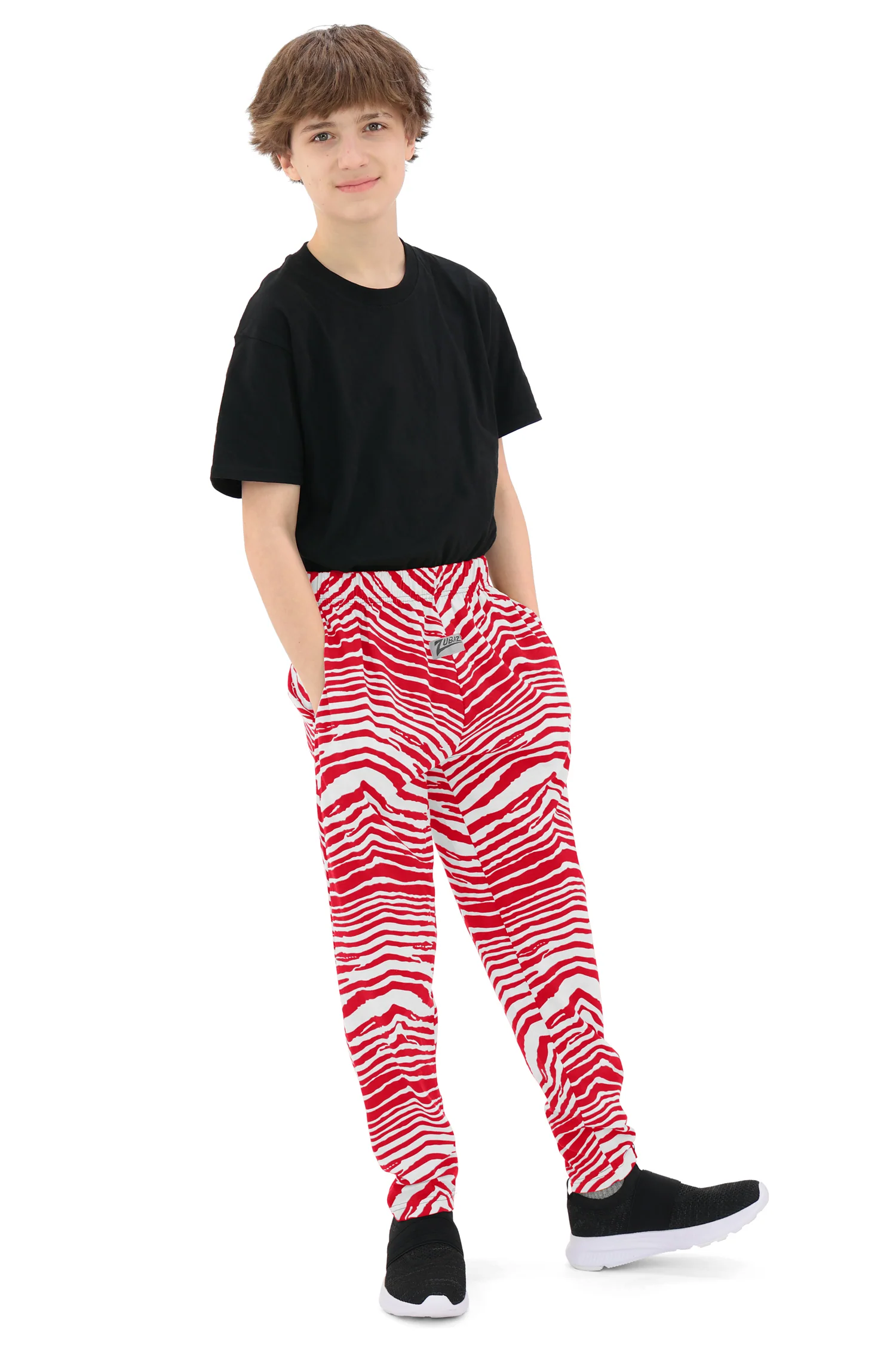 Zubaz Youth Unisex Z88 2 Color Zebra Pants, Red/White - Image 7